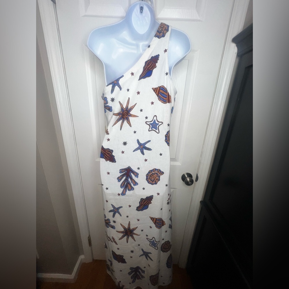 NWT C&C California Women’s Small Ivory Linen One Shoulder Seashell Maxi Dress S - Picture 4 of 16